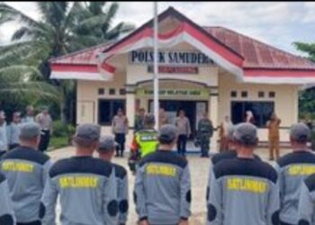 Apel Kesiapsiagaan Linmas Sambut Pilkada 2024, Ini Pesan Kapolsek Samudera