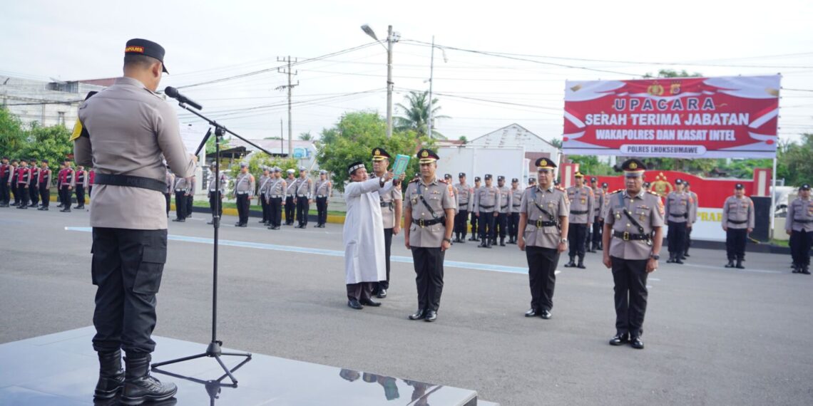 Kapolres Lhokseumawe Pimpin Sertijab Wakapolres dan Kasat Intelkam