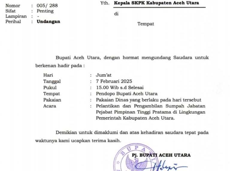Pj Bupati Aceh Akan Lantik Pejabat Jabatan Pimpinan Tinggi Hari Ini
