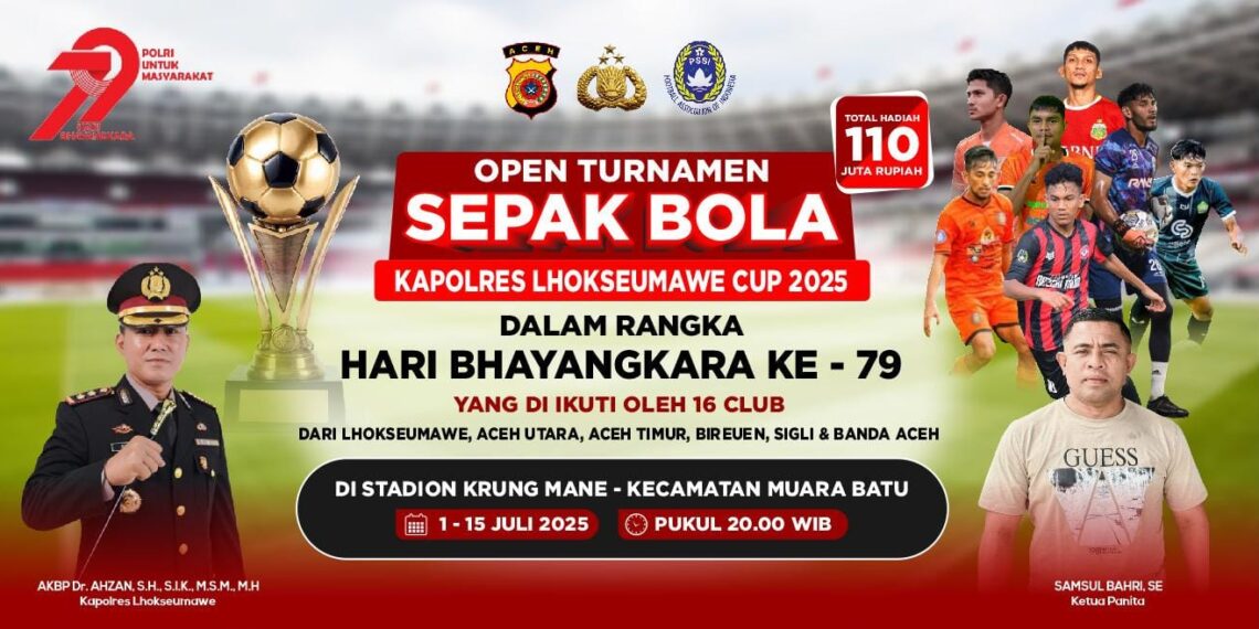 Meriahkan Hari Bhayangkara ke-79, Kapolres Lhokseumawe Gelar Turnamen Sepak Bola Berhadiah Rp110 Juta