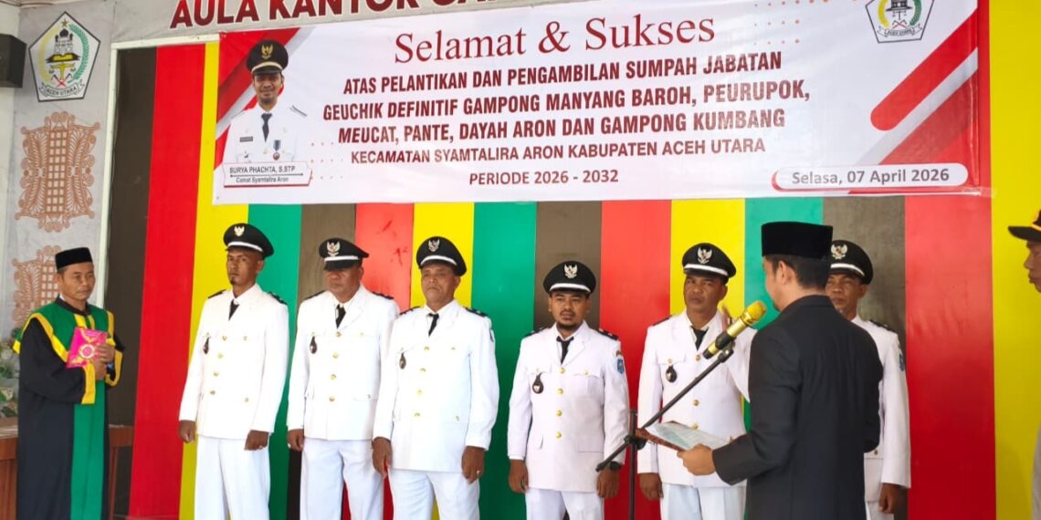 Camat Syamtalira Aron Lantik 6 Geuchik Definitif: Tekankan Persatuan dan Tata Kelola Dana Desa