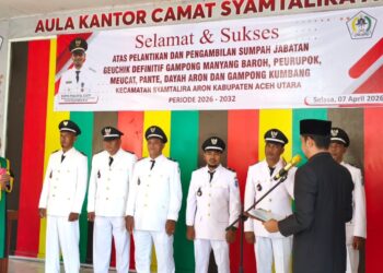 Camat Syamtalira Aron Lantik 6 Geuchik Definitif: Tekankan Persatuan dan Tata Kelola Dana Desa