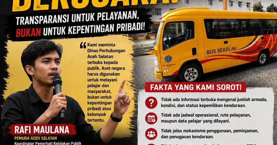 Rafi Maulana Desak Audit Pengelolaan Kendaraan Operasional Dinas Perhubungan Aceh Selatan