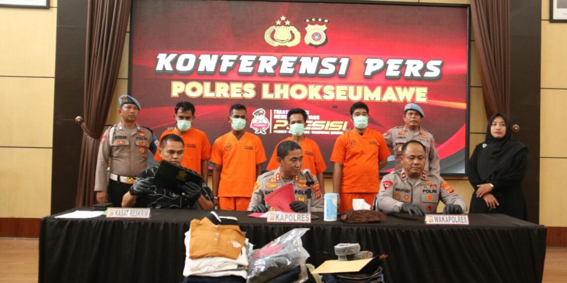 Polres Lhokseumawe Tangkap Pencuri dan Tiga Penadah Pakaian, Kerugian Rp410 Juta