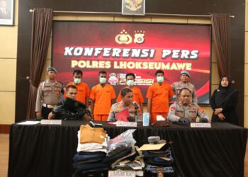 Polres Lhokseumawe Tangkap Pencuri dan Tiga Penadah Pakaian, Kerugian Rp410 Juta